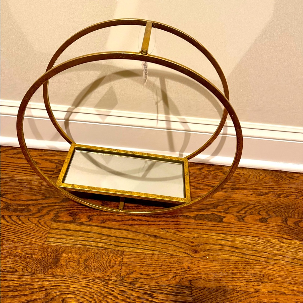 Gold Tone Decorative Circular Mirrored Shelf